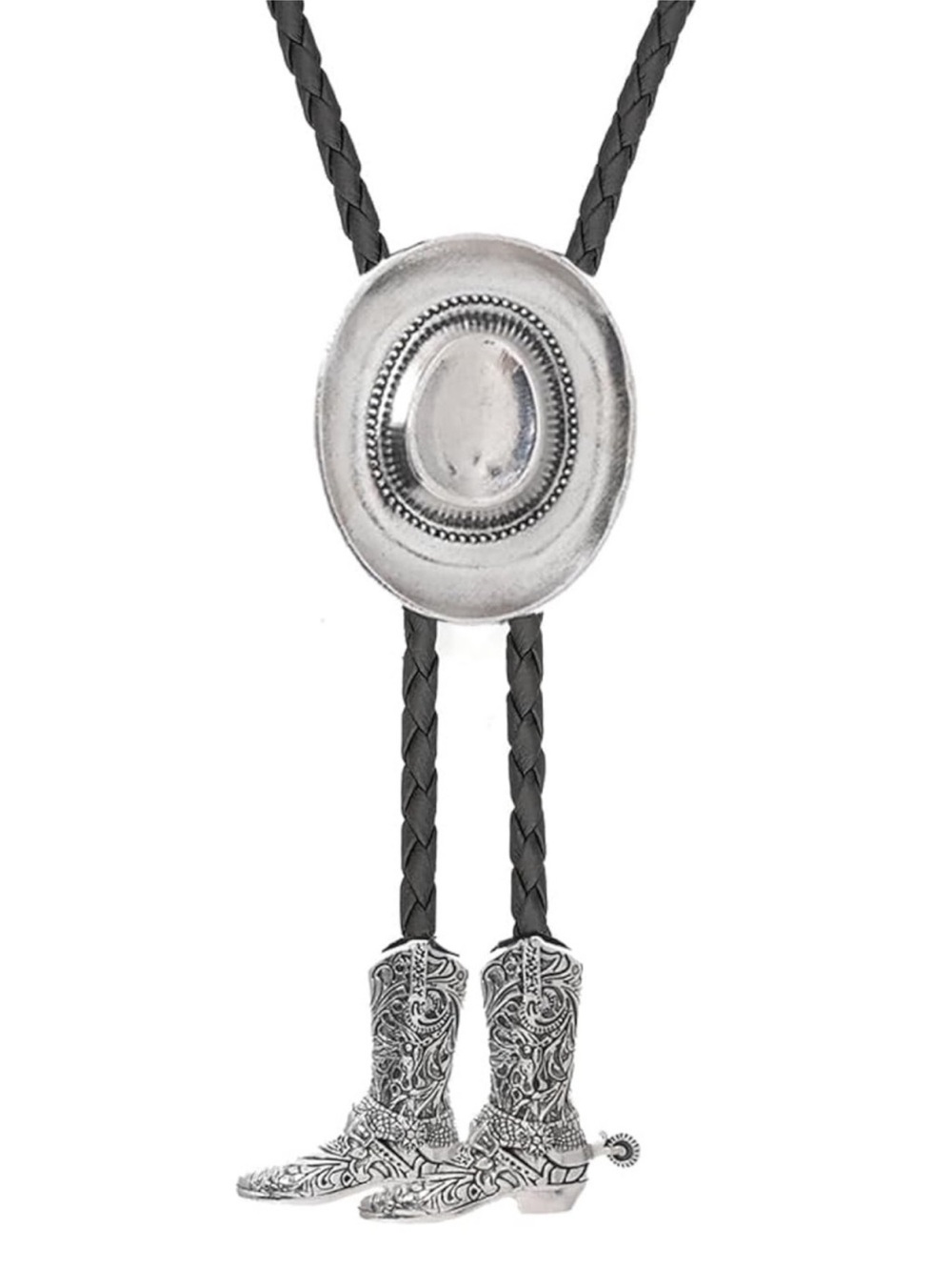 Western Cowboy Boot Bolo Tie with Silver Hat Slide new